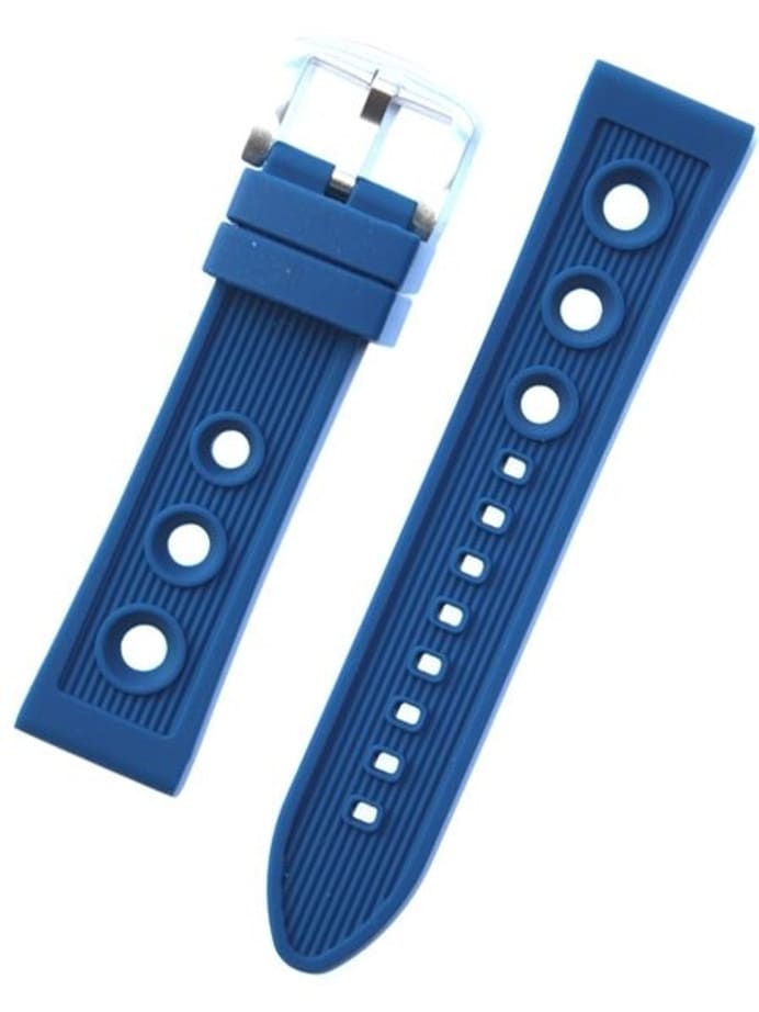 Toscana Blue Silicone Rubber Rally Watch Band with Silver Buckle RUB-24-40