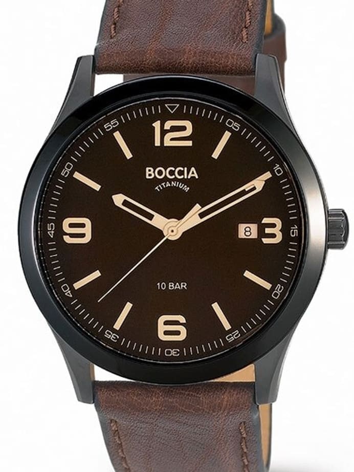 Boccia Mens Quartz Sport Watch with 42mm Titanium Case and Brown Leather Strap #3583-02