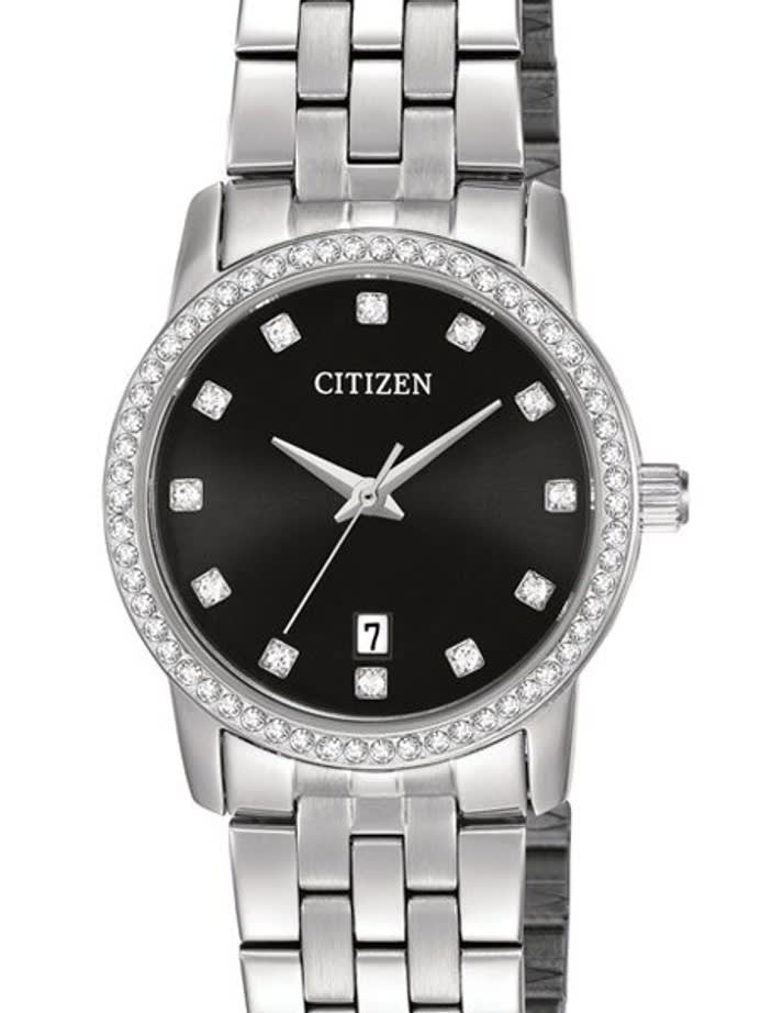 Citizen Ladies Dress Watch with Swarovski Crystals, Radiant Black Dial #EU6030-56E