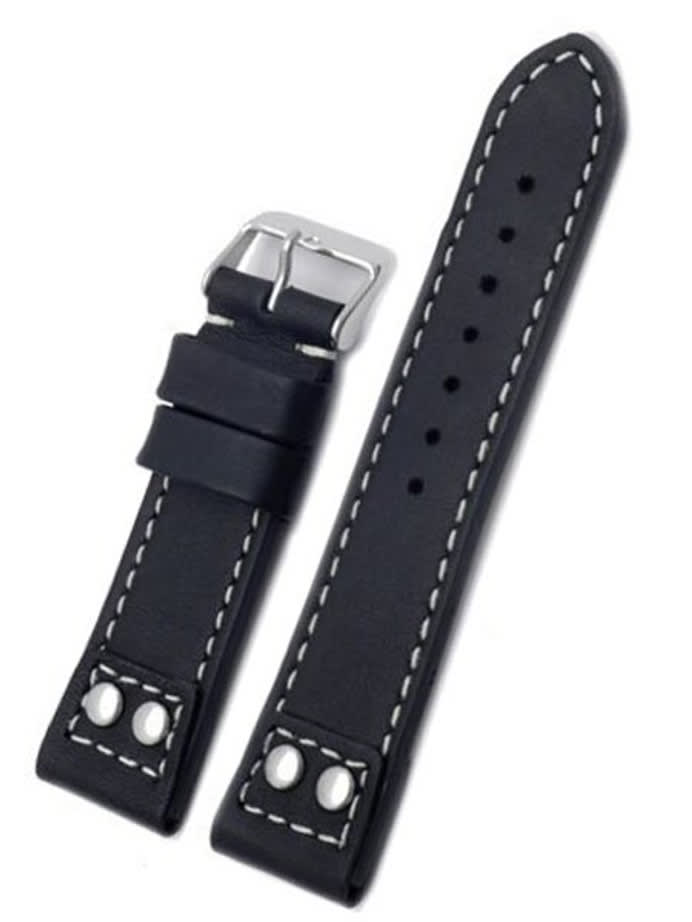 Toscana Black Italian Calf Leather Watch Strap with Rivets at the Lugs PT-30