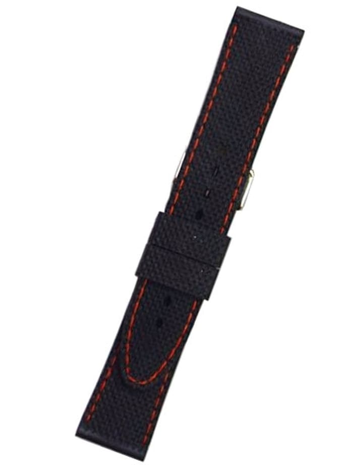 Toscana Black Silicone Rubber Dive Watch Band with Orange Stitching RUB-27-54