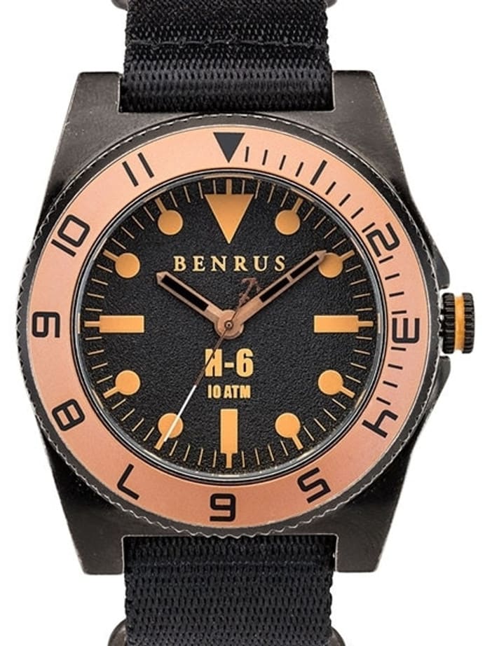 BENRUS 44mm Gun-Metal Stainless Steel, Military-Inspired Quartz H6 Watch #BR012E