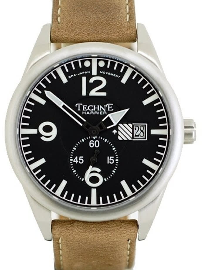 Techne 41mm Harrier Aviator Quartz Watch with Camel Color Leather Strap #375.062