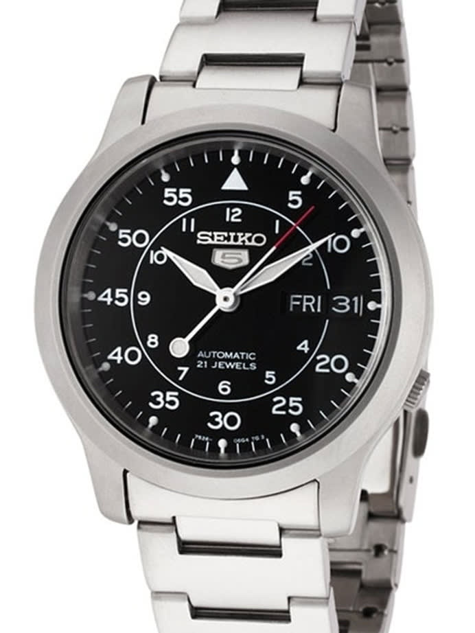 Seiko 5 Military Black Dial Automatic Watch with Bracelet #SNK809K1