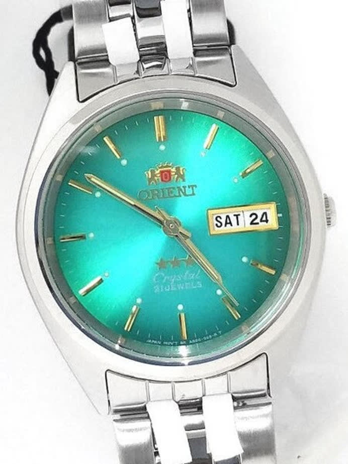 Orient Automatic Watch with Green Dial, Day-Date and SS Bracelet #AB0000AF