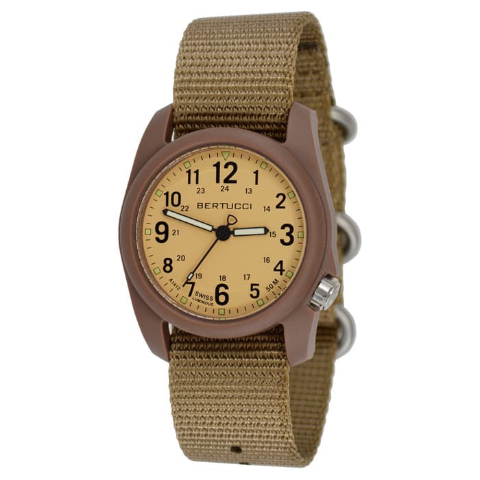 Bertucci DX3 Field Watch, 40mm Resin Case, Coyote Nylon Strap, Patrol Khaki  Dial - 11021