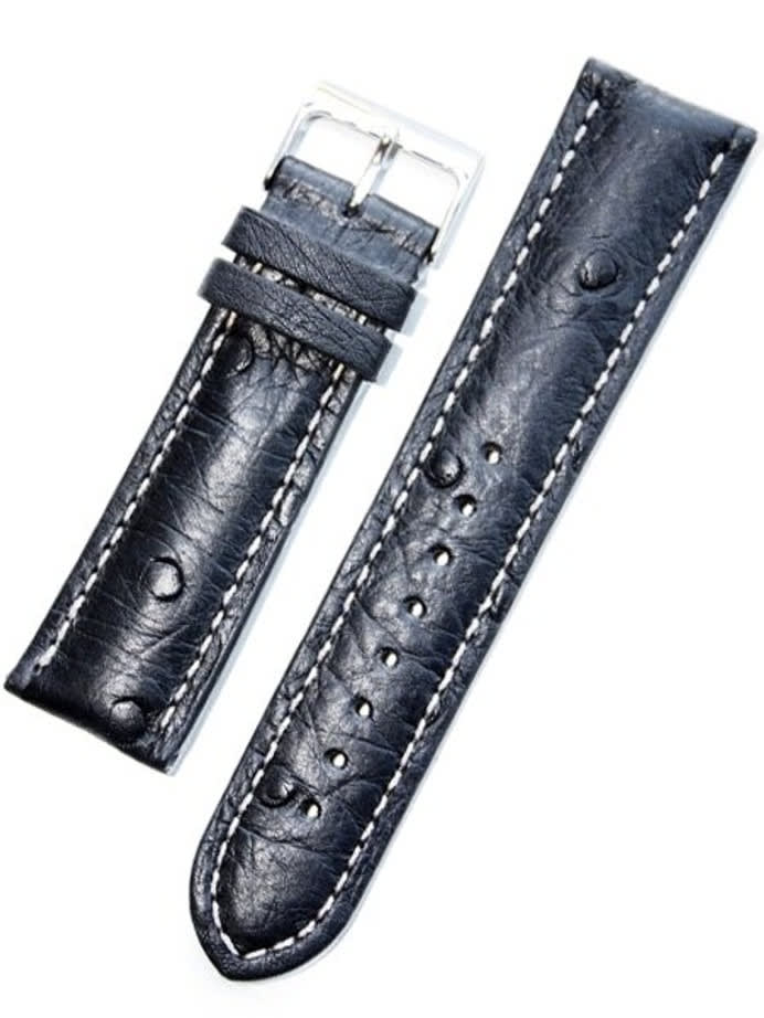 Toscana Black Ostrich Italian Made Watch Strap with Contrasting Stitching #ML-18301