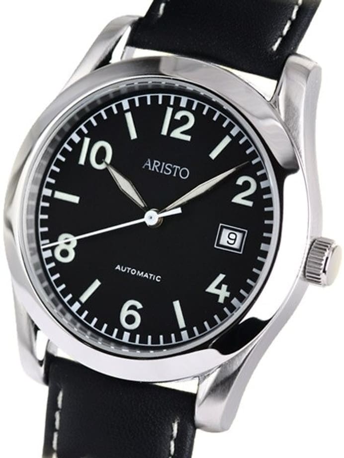 Aristo 4H230 Black Dial Swiss Automatic Cushion Case Officer's Watch