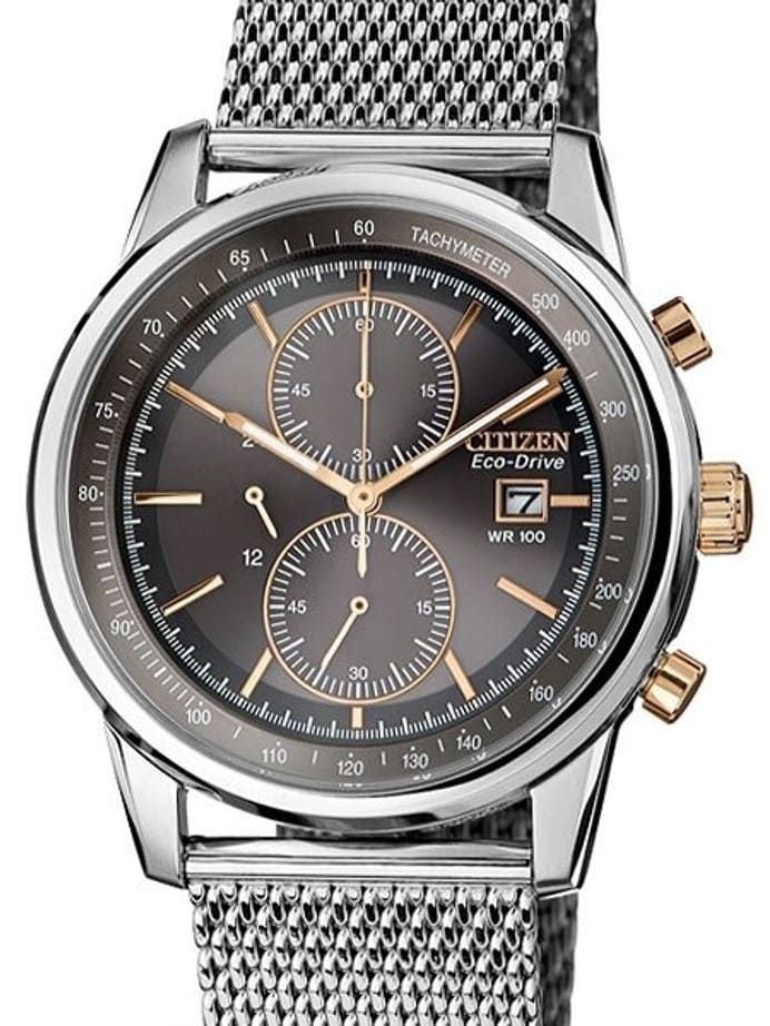 Citizen Eco-drive Chronograph Watch with Stainless Steel Mesh Bracelet #CA0336-52H