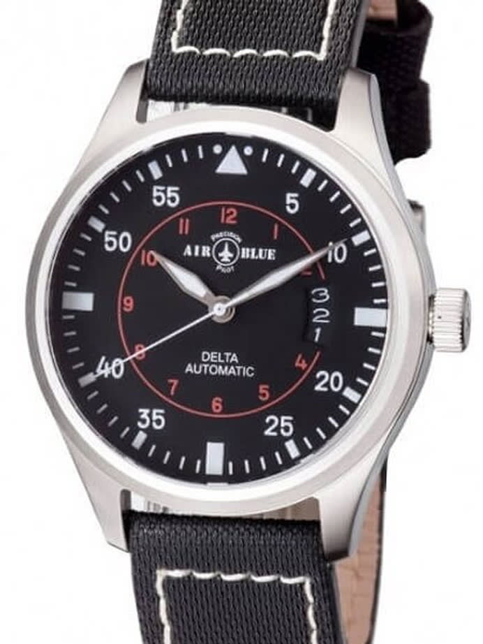 Air Blue Delta Automatic Pilot Watch with 44mm Case, Sapphire Crystal #DELTAAUTOSSBLK