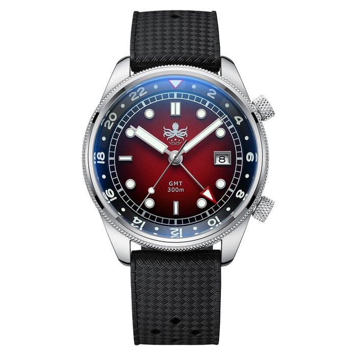 PHOIBOS Eagle Ray 300-Meter Dual-Time GMT Dive Watch with Double Dome AR Sapphire Crystal #PX023E