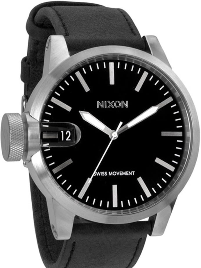 Nixon Chronicle Black Dial Swiss Quartz Watch with Oversize Left Crown #A127-000