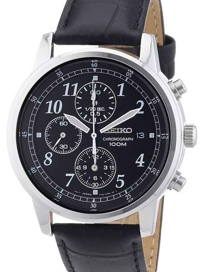 Seiko Quartz Chronograph with 12-Hour Totalizer Function and Black Dial  #SNDC33P1