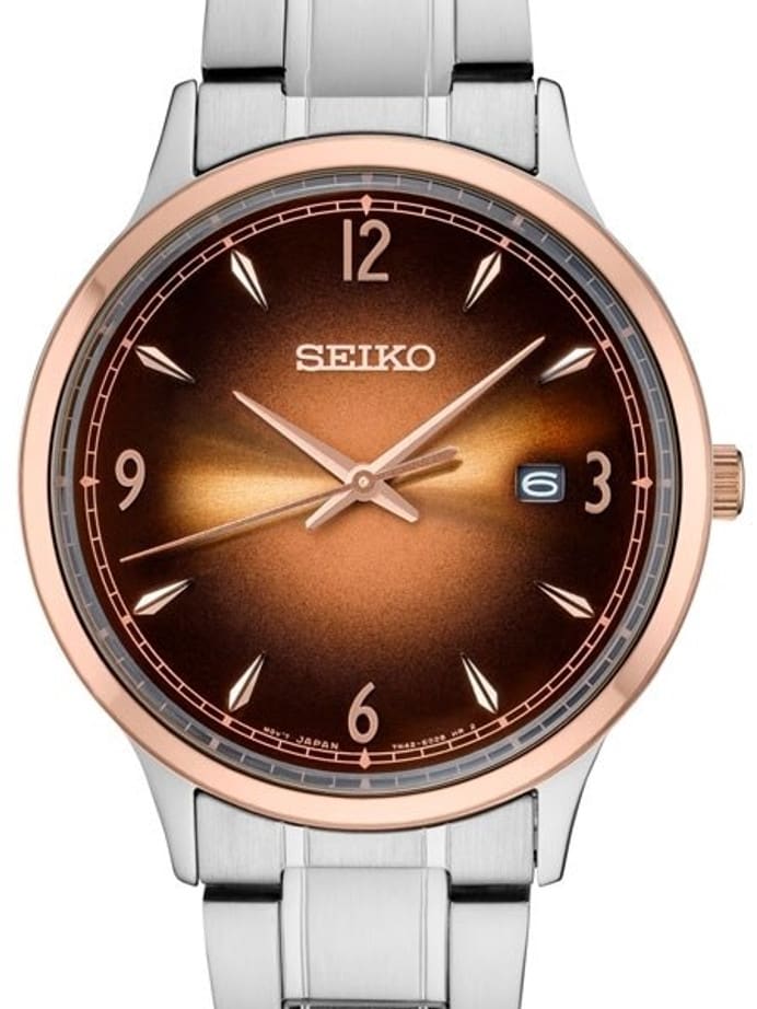 Seiko 40mm Two-Tone Quartz Watch with OmbrÃ© Brown Dial and Stainless Steel Bracelet #SGEH90