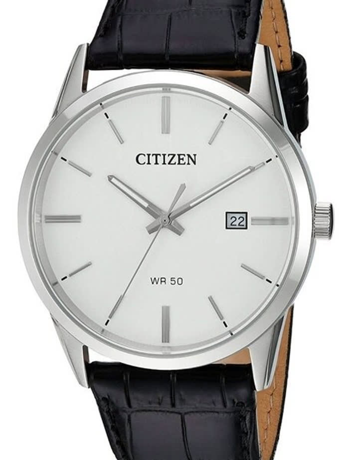 Citizen Thin Quartz Dress Watch with White Dial and Leather Strap #BI5000-01A