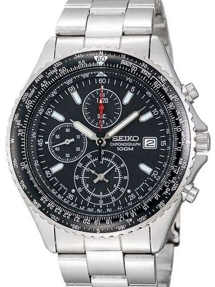 Seiko Flightmaster Quartz Chronograph with Rotating Slide Rule Bezel, 12 Hour Totalizer #SND253