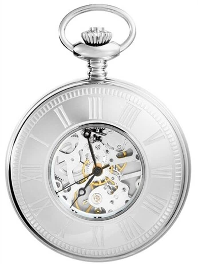 Charles-Hubert Mechanical Silver Tone Pocket Watch with Observation Window Lid #3565