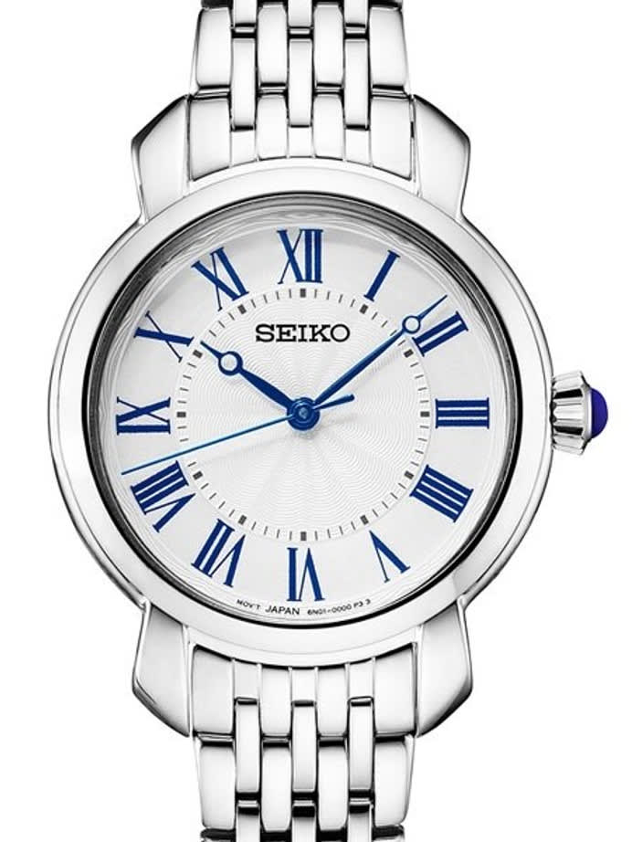 Seiko Ladies Quartz Dress Watch with White Dial, Blue hands and Numerals #SUR629