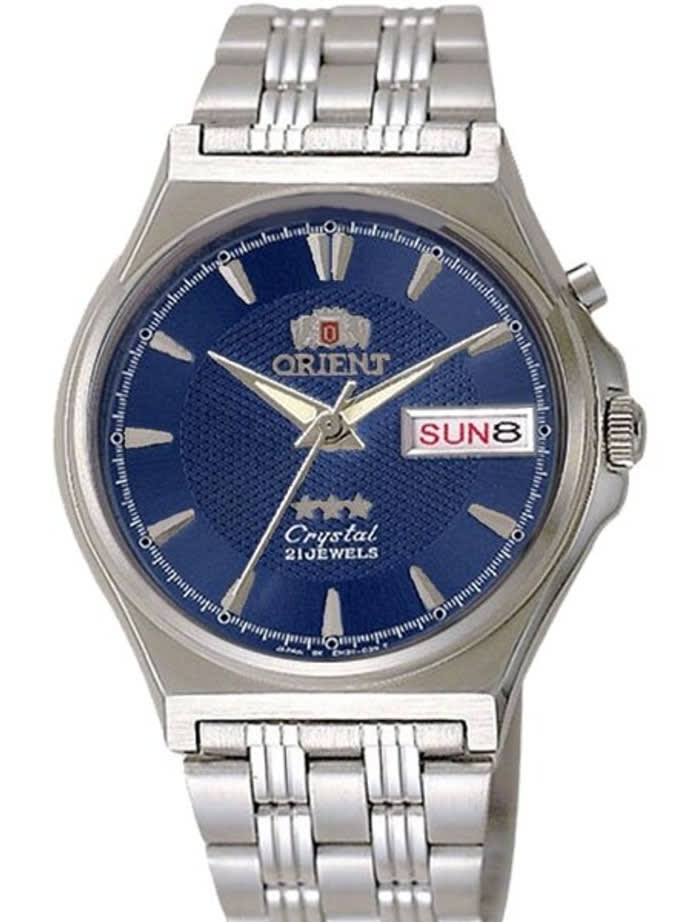 Orient Automatic Watch with Textured Blue Dial and Bracelet #EM5M010D