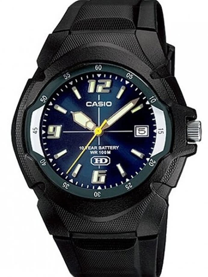 Casio Black Resin Quartz Analog Watch with a Radiant Blue Dial #MW-600F-2AV