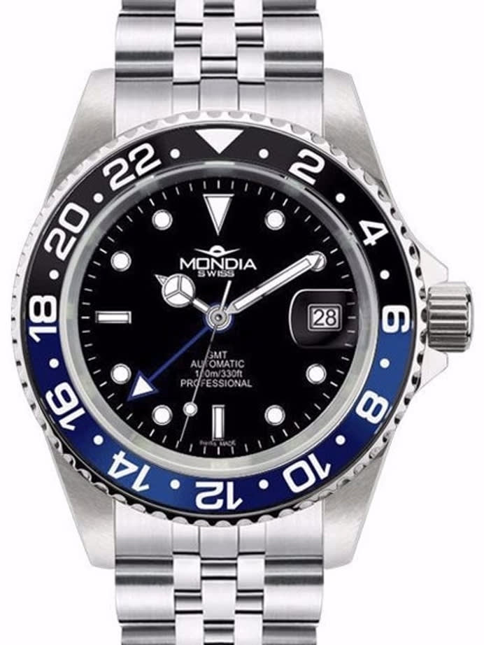 Mondia GMT, Dual-Time Watch with Swiss ETA 2893 Automatic Movement #MS-217-SSBKBL-BK-GCM