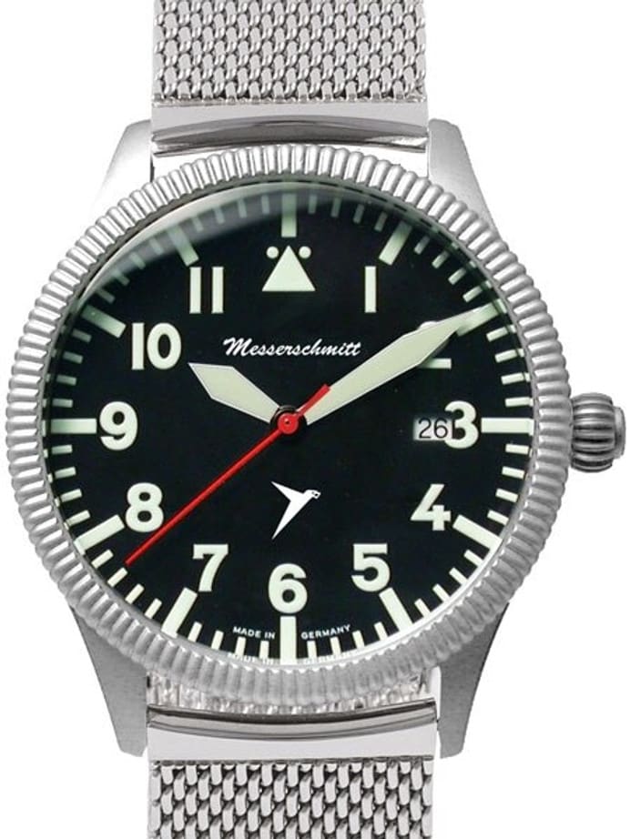Messerschmitt 41mm Aviator Watch with Coin Edge Bezel, Mesh Bracelt #ME-134M