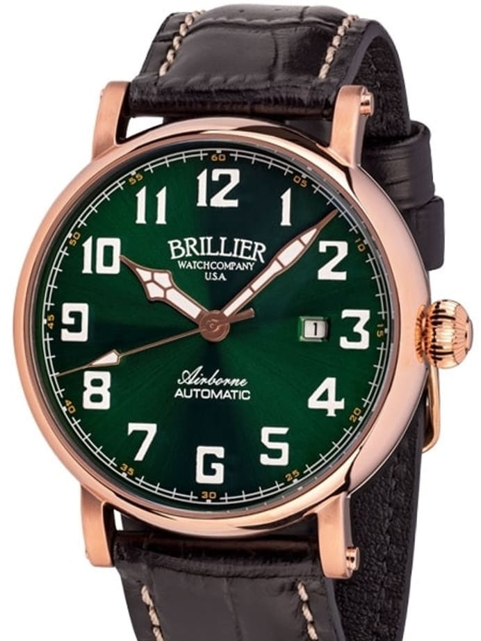 Brillier Green 43mm Airborne Automatic Watch with Horween Leather Strap #BR-17