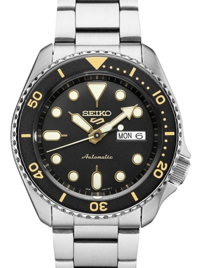 Seiko 5 Sports 24-Jewel Automatic Watch with Black Dial and SS Bracelet #SRPD57