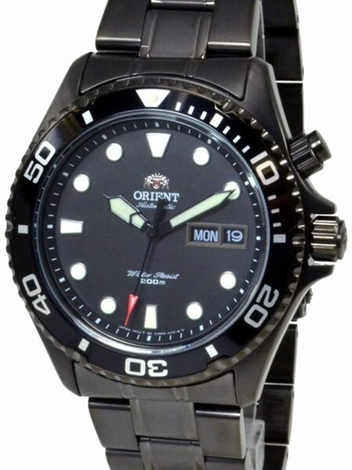 Scratch and Dent - Orient Black Ray Raven 21-Jewel Automatic Dive Watch with Black PVD Bracelet  #EM65007B-SND2