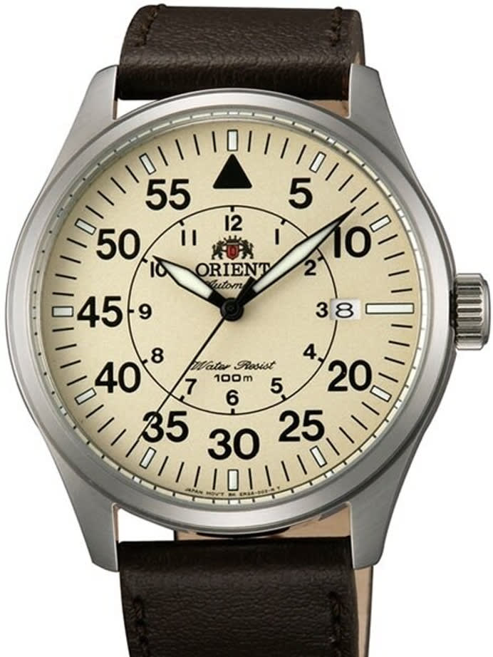 Scratch and Dent - Orient 21-Jewel Automatic Aviator Flight Watch with Brown Leather Strap #ER2A005Y-SND1