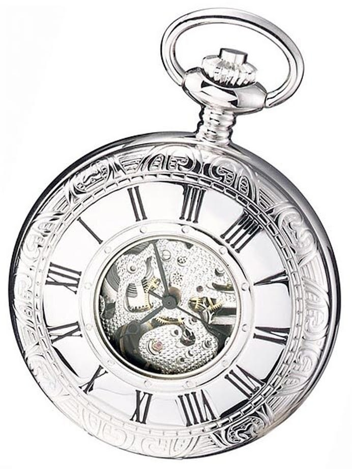 Charles-Hubert Mechanical Silver Tone Pocket Watch with Engraved Case #3804