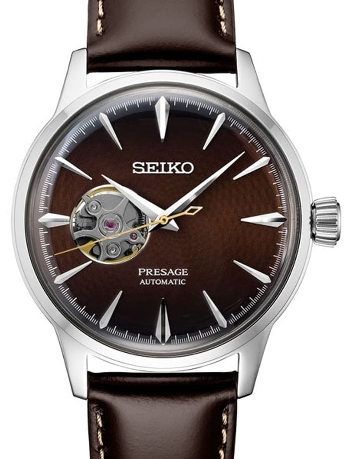 Seiko Presage Brown Automatic Dress Watch with Open Heart #SSA407