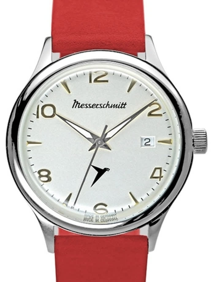 Messerschmitt White Dial Swiss Quartz Watch with Red Leather Strap #KR500-SR