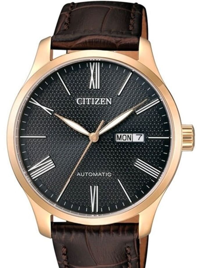 Citizen Automatic Black Dial Watch with Brown Leather Strap #NH8353-00H