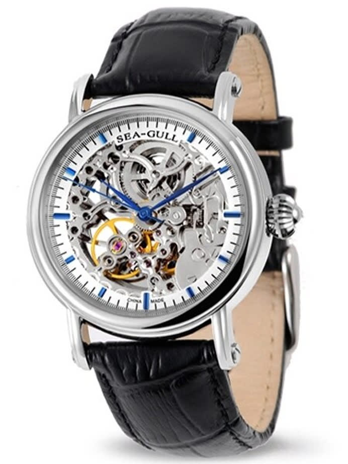 Sea-Gull 38mm Skeleton Automatic Dress Watch with Leather Strap #M182SK
