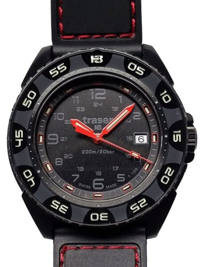 Traser Red Alert T100 Watch with Sapphire Crystal and Black Rubber Strap #106470