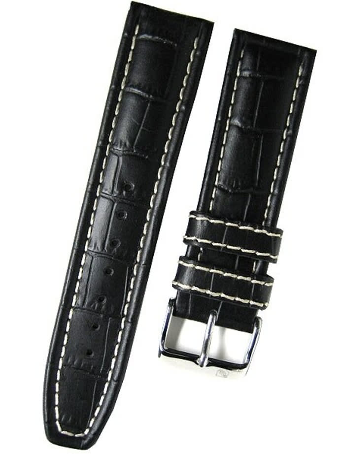 Toscana Black Alligator Grained Leather Watch Strap with White Stitching #RY6-31430