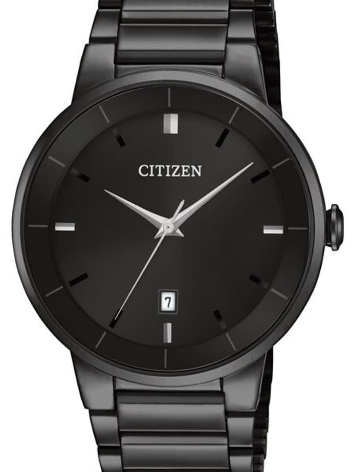Citizen Quartz Black Ion, Thin Dress Watch with Matching Bracelet #BI5017-50E