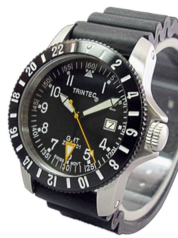 Trintec Zulu GMT Watch, Stainless Steel Case with 24-hr Bezel Zulu-01