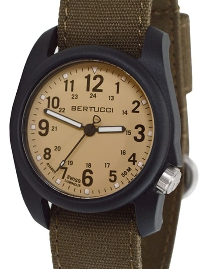 Bertucci DX3 Canvas Polycarbonate Unibody Watch, Bark Comfort Band, Patrol Khakiâ¢ Dial - 11091