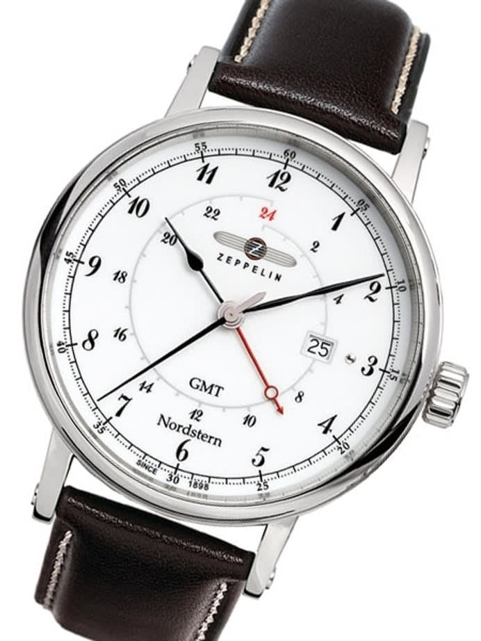 Scratch and Dent - Graf Zeppelin Nordstern Series Swiss Quartz GMT Watch with Coin-Edge Case #7546-1