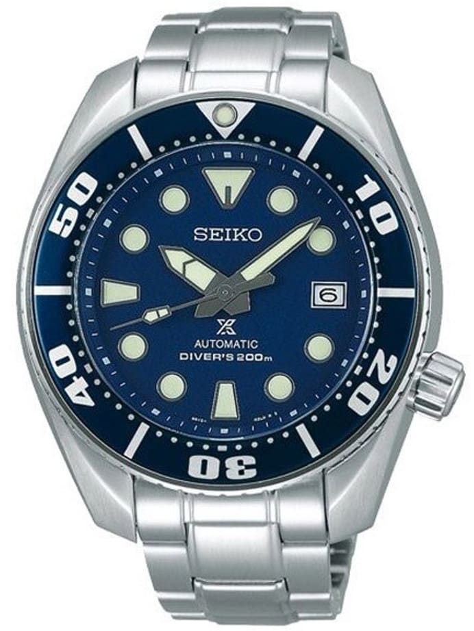 Scratch and Dent - Seiko Sumo Prospex Automatic Dive Watch with Blue Dial and Stainless Steel Bracelet #SBDC033