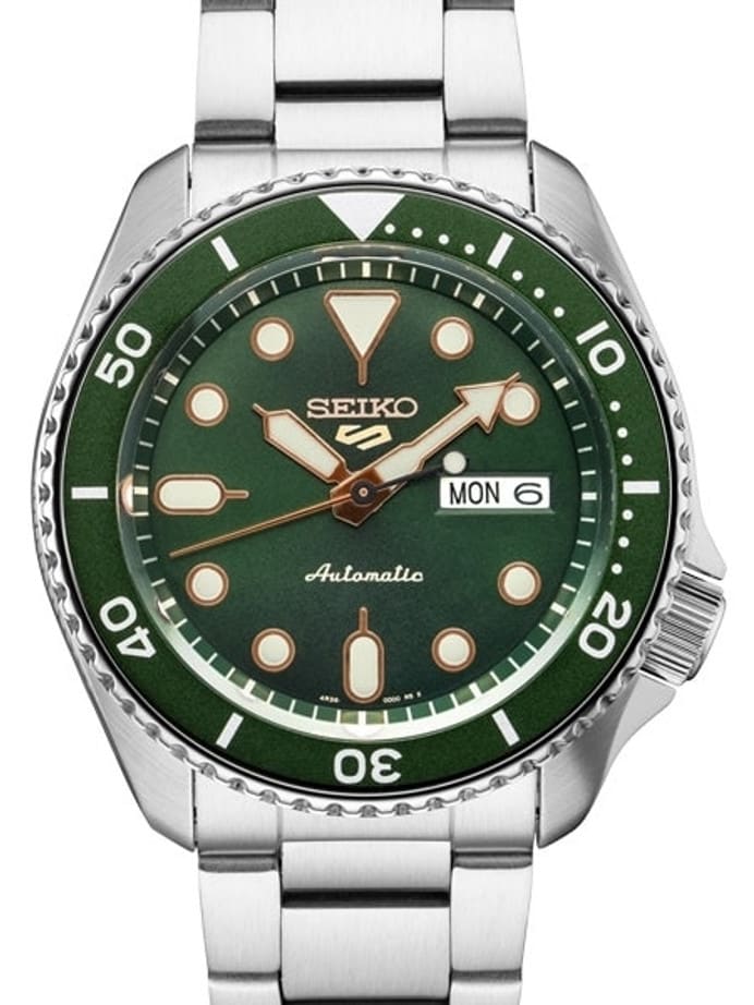 Seiko 5 Sports 24-Jewel Automatic Watch with Green Dial and SS Bracelet #SRPD63