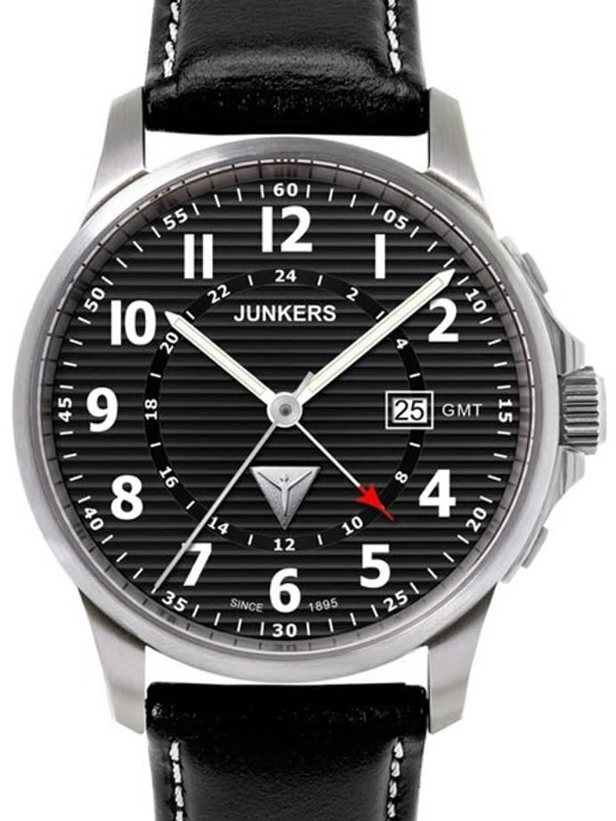 Junkers Tante JU Series GMT Watch with Corrugated Black Dial #6848-2