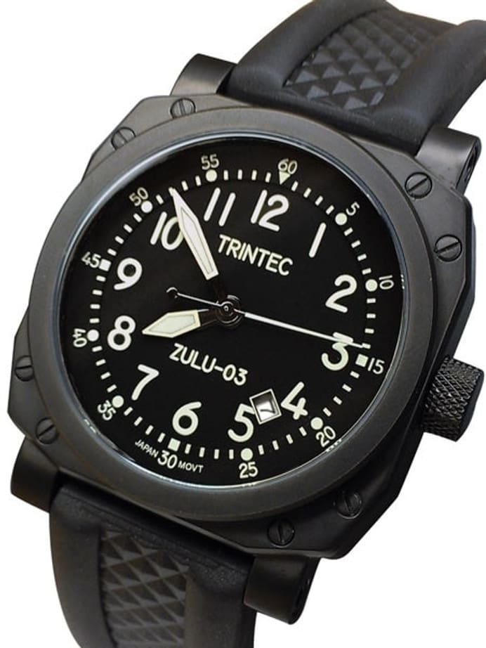 Scratch and Dent - Trintec Zulu-03 Cockpit Clock Automatic Aviator Watch with Black PVD Case #9067VW