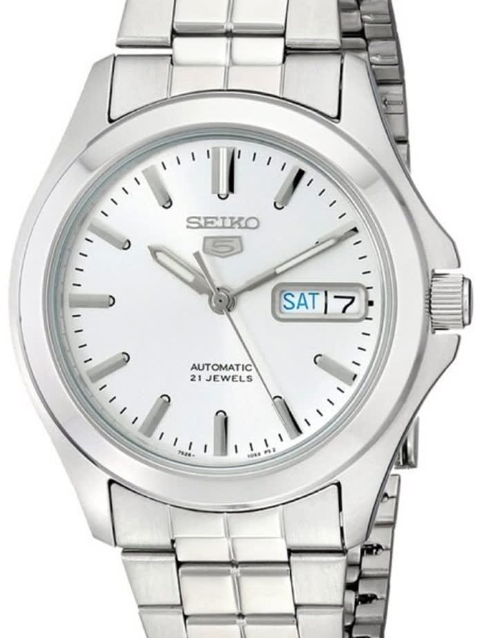 Seiko 5 Automatic Silver-White Dial Watch with Stainless Steel Bracelet #SNKK87