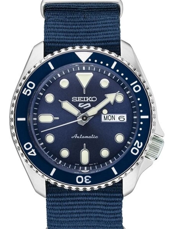 Seiko 5 Sports 24-Jewel Automatic Watch with Blue Dial and Nylon Strap #SRPD87
