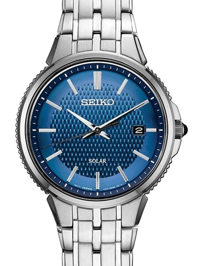 Seiko Blue Dial Solar Watch with 40mm Stainless Steel Case and Bracelet #SNE507