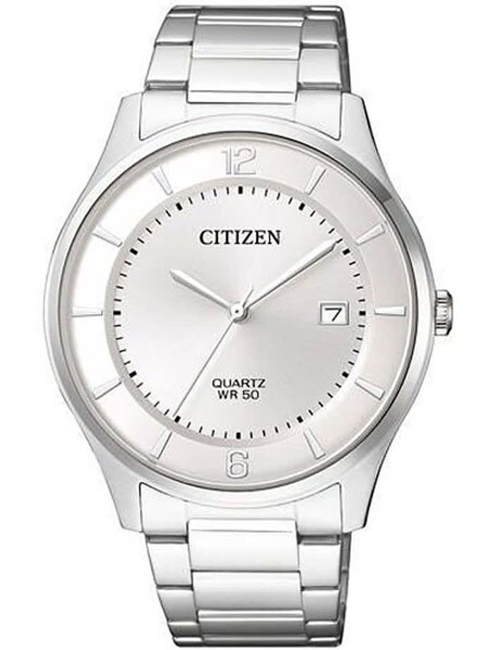 Citizen Thin Quartz Dress Watch with White Dial and SS Bracelet #BD0041-89A