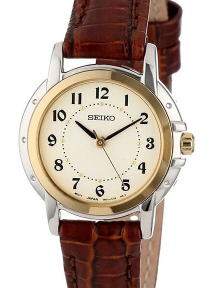 Seiko Two-Tone Women's Solar Dress Watch with Easy to Read Black Hands and Markers #SXGA02